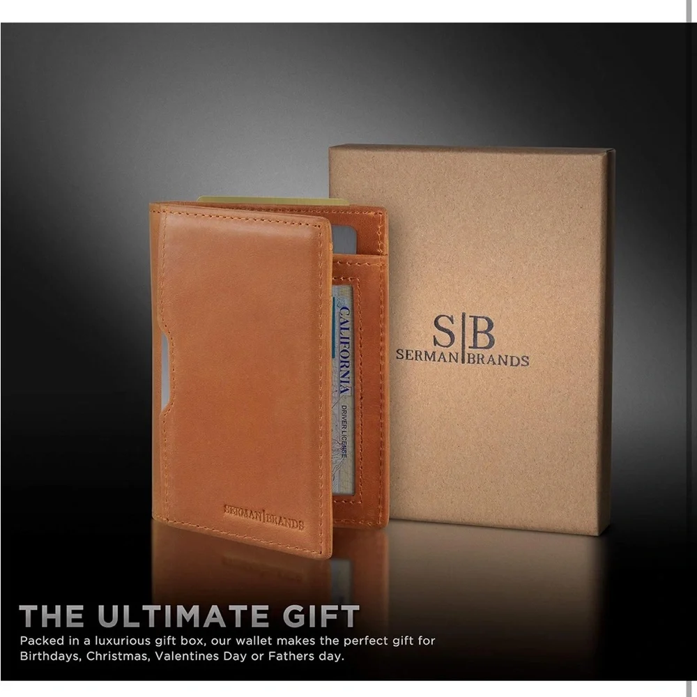 SERMAN BRANDS- Wallets for‎ Men Slim Mens leather RFID Blocking Minimalist Card